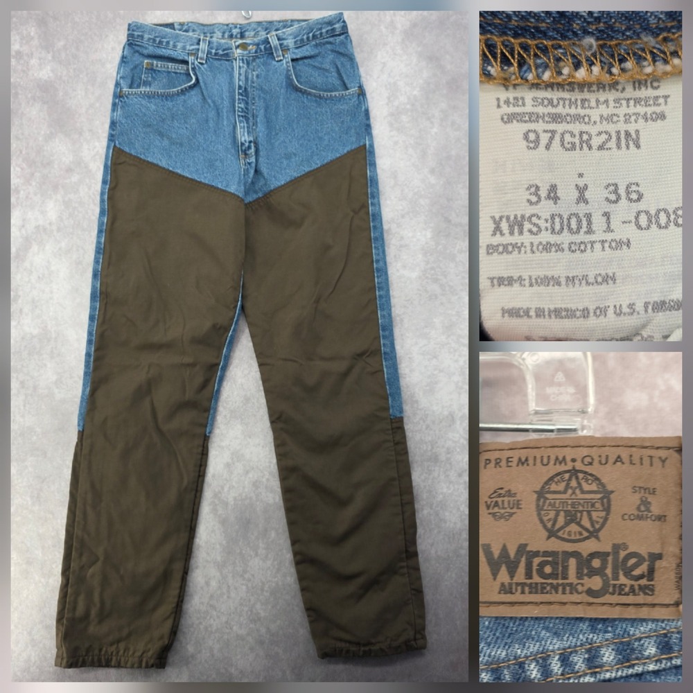 Wrangler Authentic Jeans Mens 34x36 Blue Brown Canvas Upland Hunting Pants